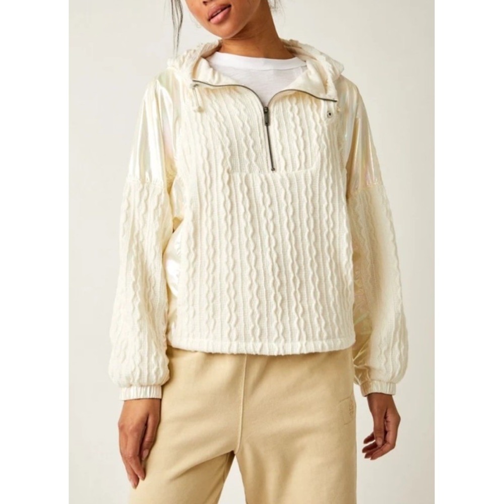 Free People Movement Sweetest Heavyweight Pullover Quarter Zip Jacket Cream XL